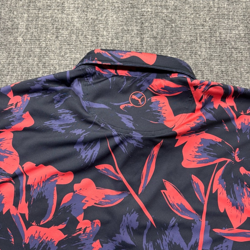 Puma Golf Polo Shirt Mens Large Blue Pink Hawaiian Print Floral The Orchards - Picture 6 of 10